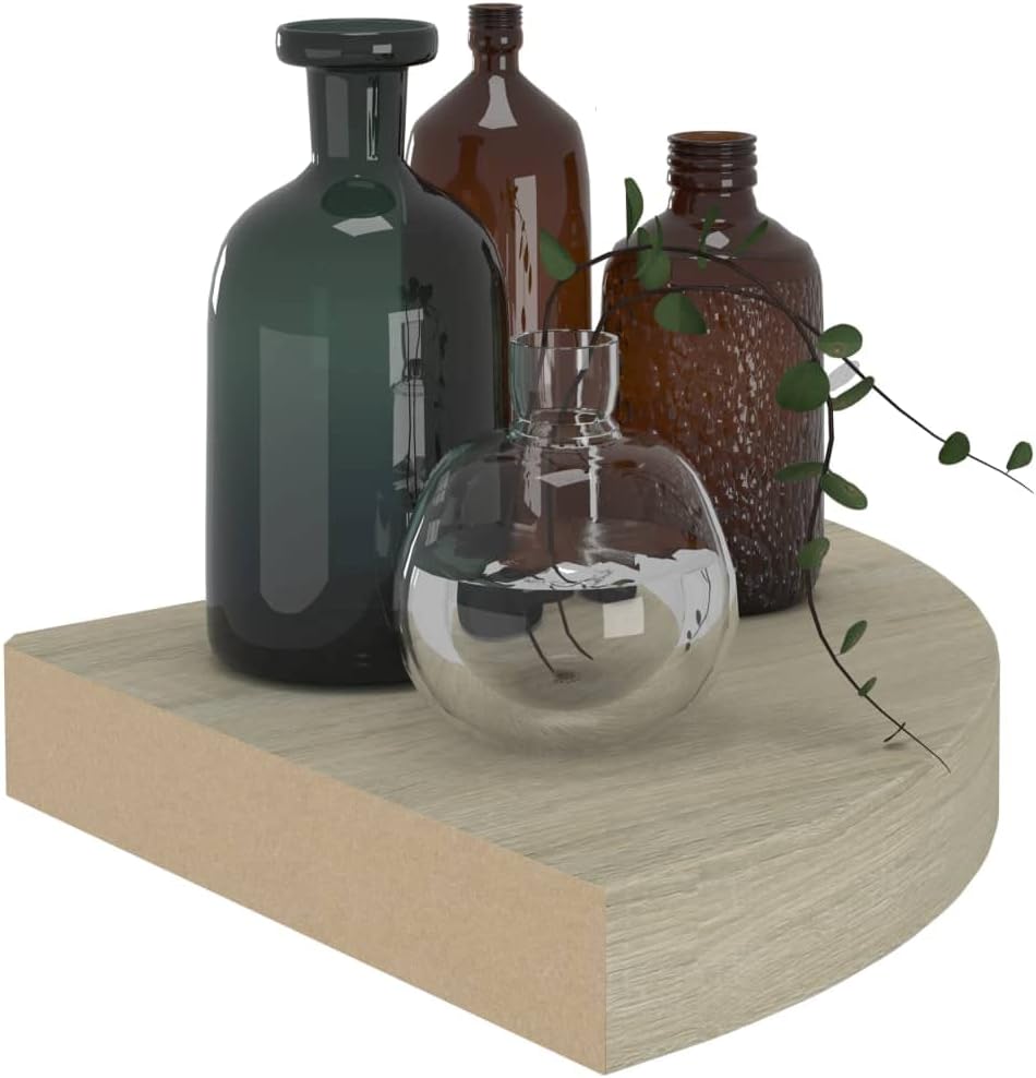 2 Piece Floating Corner Shelves Oak MDF 98x98x15 for Bathroom Bedroom Living Room Kitchen Decoration