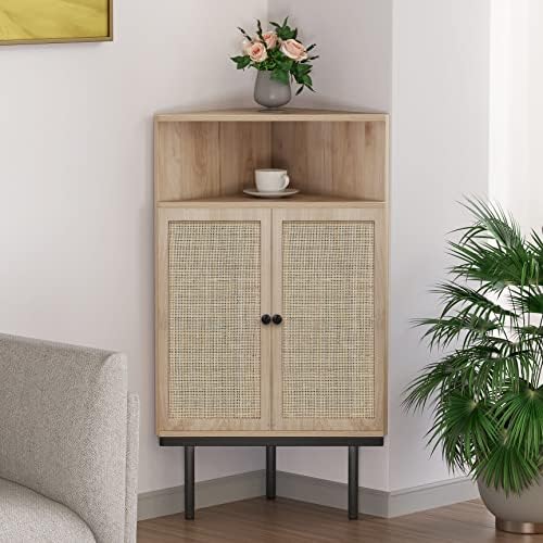 Xiao Wei 39 Inch Boho Corner Cabinet with Rattan Doors