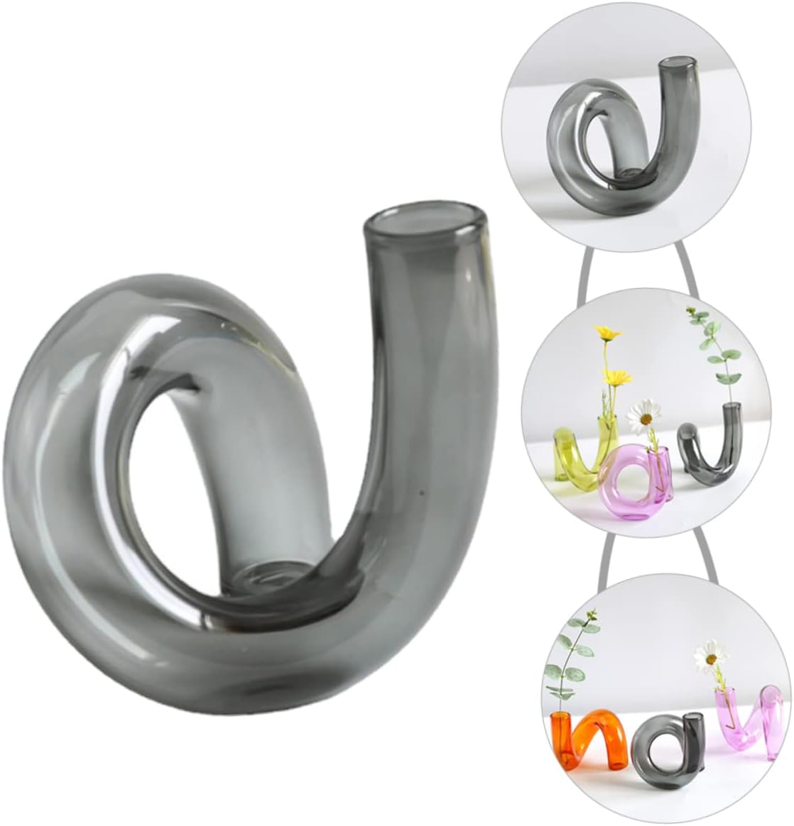 GLEAVI Irregular Glass Vase for Dried Flowers Creative Home Decor Grey