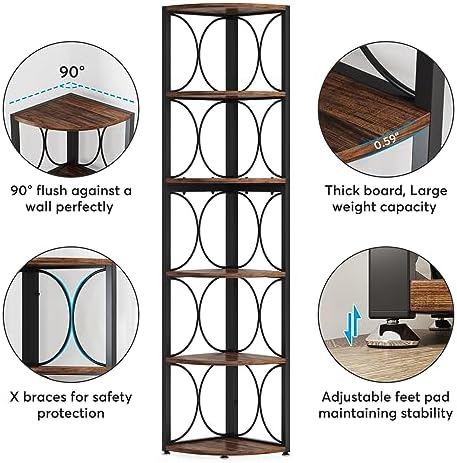 Tribesigns 67 Inch Tall Corner Shelf 6 Tier Bookcase