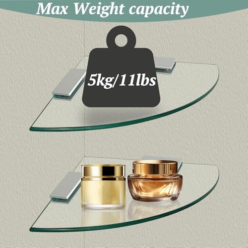 2-Pack Tempered Glass Corner Shower Shelves with Aluminum Brackets