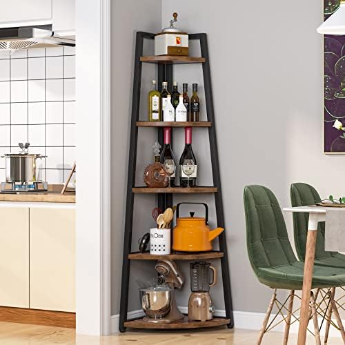 LITTLE TREE 5 Tier Tall Corner Bookshelf for Small Space