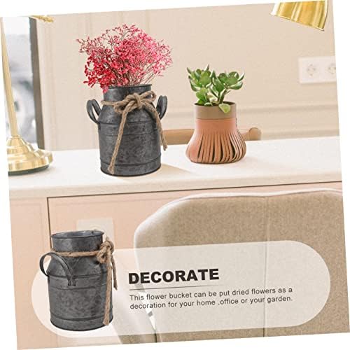 Vaguelly Vintage Iron Flower Bucket Rustic Decorative Vase