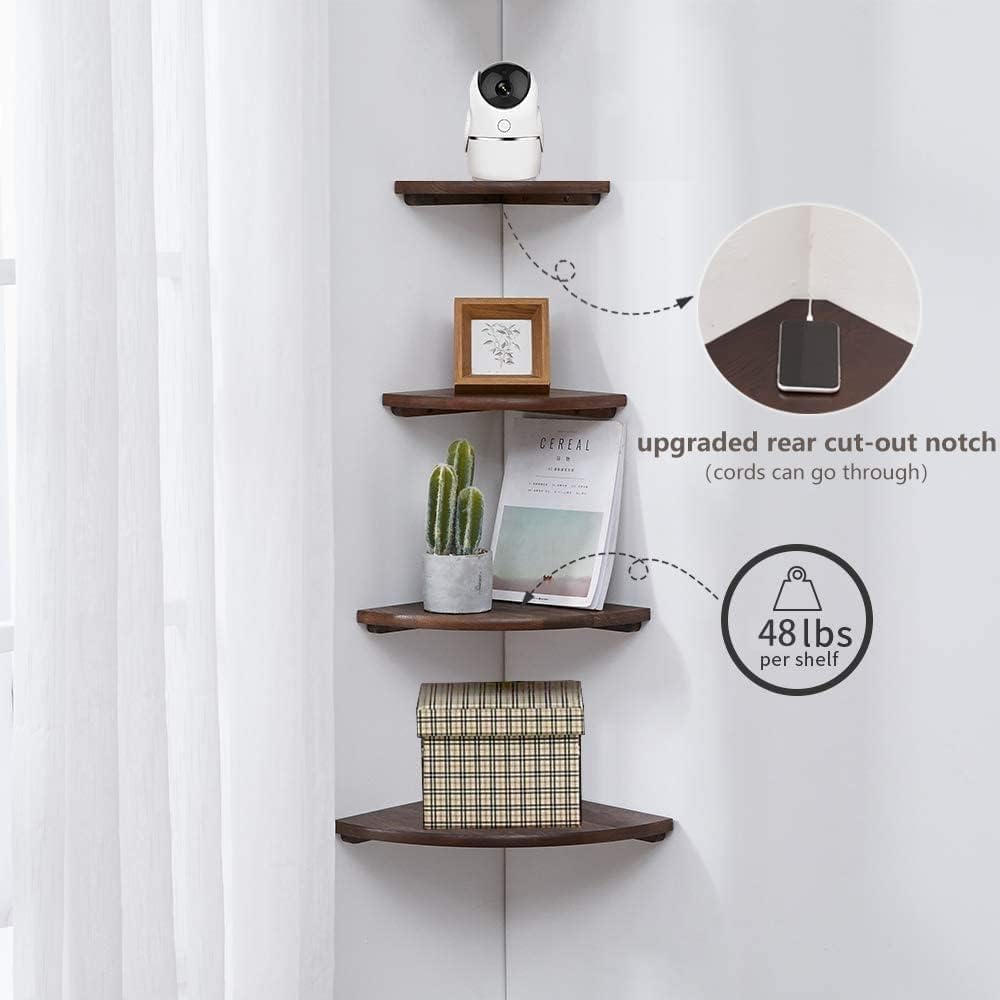Conamily Corner Shelves Set of 2 16 Inch Solid Oak Wood Floating Wall Shelves with Wire Hole for Plants and Decor