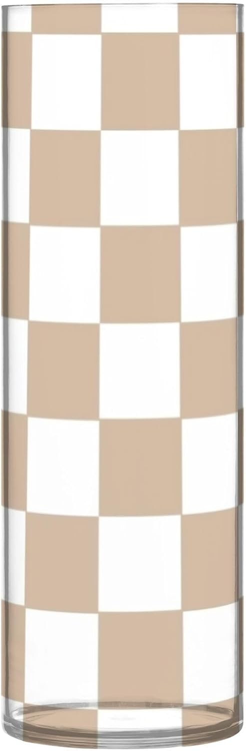 Brown And White Plaid Plastic Hurricane Candle Holder