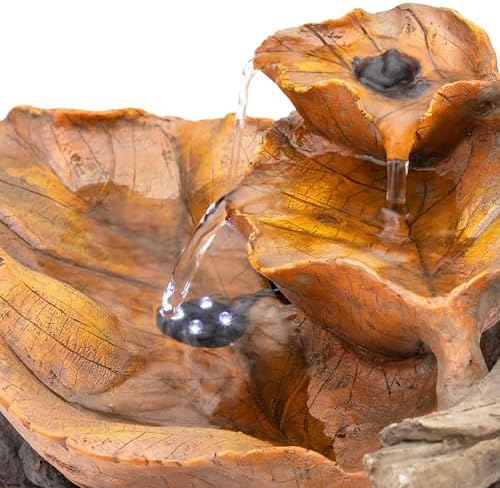 Alpine Corporation 9 Tall Indoor Tabletop Tiered Leaf Hand-Painted Fountain with LED Lights