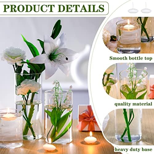 Jinei 12 Pack Glass Cylinder Vases with Floating Candles Set