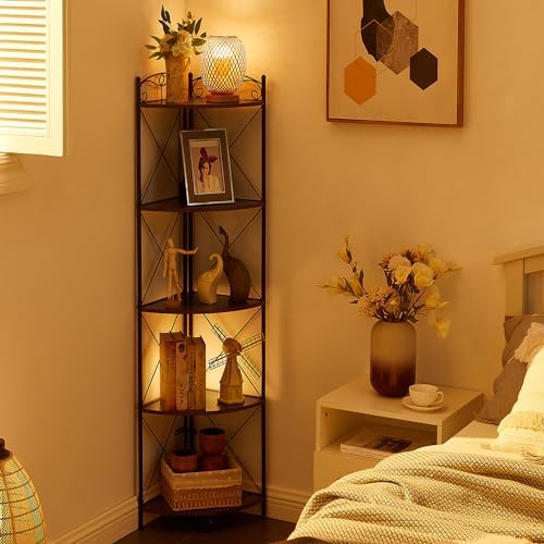 VECELO Corner Cabinet Tall Storage Shelf Bookshelf Display Rack
