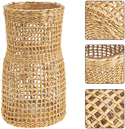 Rattan Woven Glass Flower Vase for Home Decor