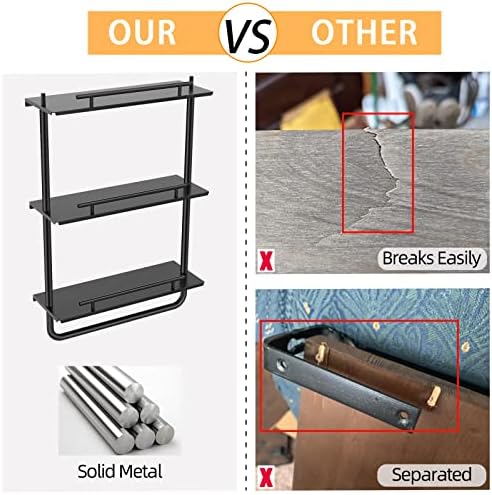 3 Tier Floating Shelves Black with Frame and Towel Rack