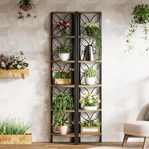 Tribesigns 6-Tier Corner Bookshelf Rustic Industrial Design