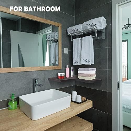 Natural Wood Set of 4 Floating Corner Shelves L-Shaped Wall Mount