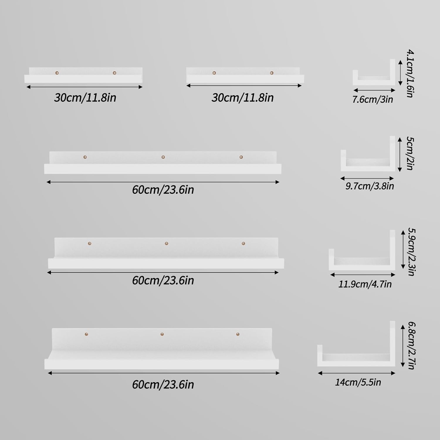 Lyeasw White Floating Shelves 24 Inch Set of 5