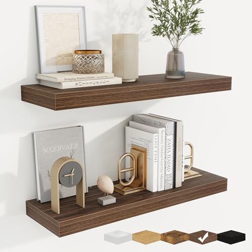Fuqing Floating Wall Shelves Set of 2 Walnut 24 Inch