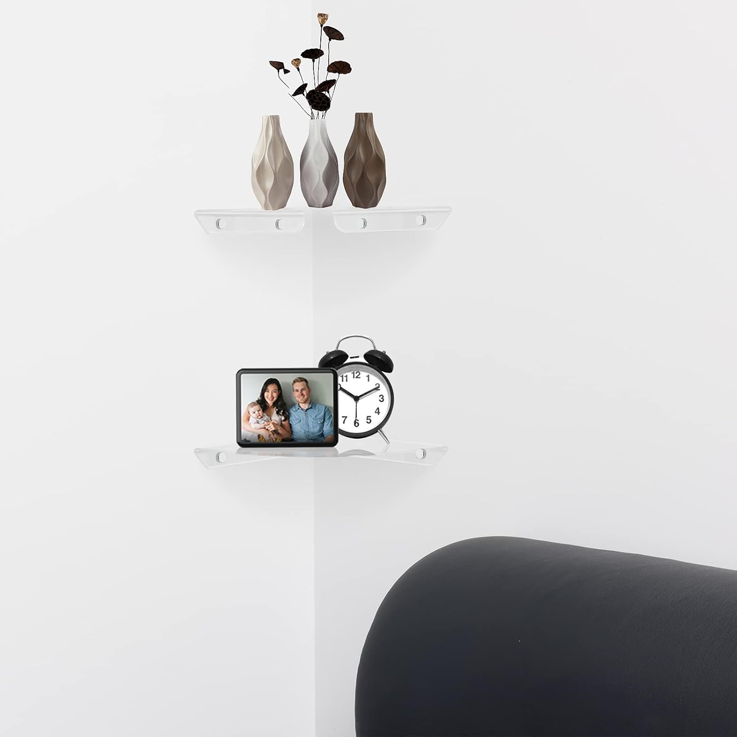 Cosmos 2 Pcs Acrylic Floating Corner Shelves Clear Transparent
