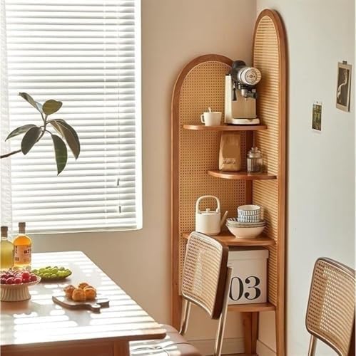 4-Tier Rattan Bookshelf with Solid Wood Frame 1