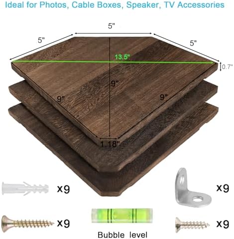 Joiishom Wood Corner Wall Shelves Set of 2 Brown 10 Inch