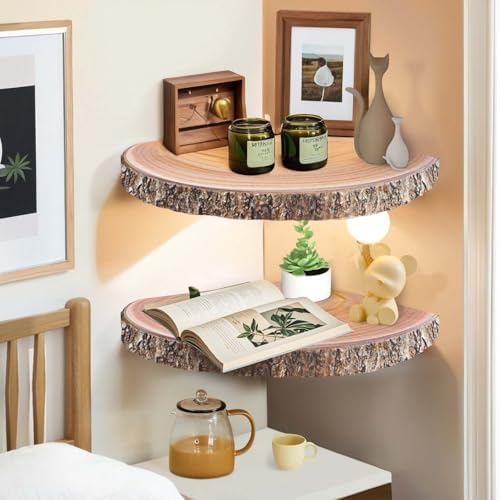 OriCre 2Pcs Large Corner Floating Wood Shelves