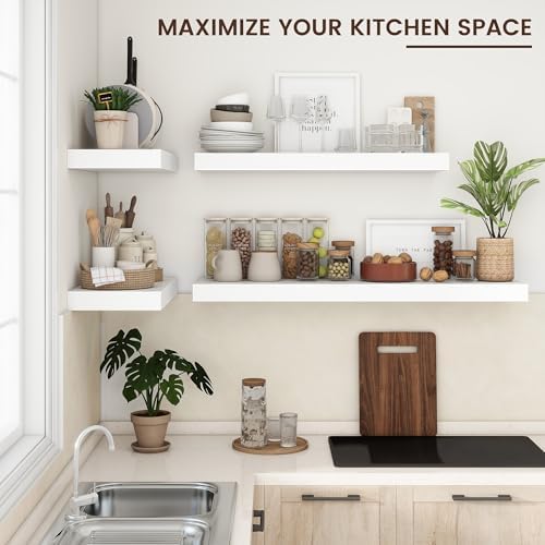 Venusmiles 36 Inch White Floating Wall Shelf