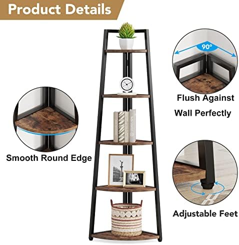 LITTLE TREE 5 Tier Tall Corner Bookshelf for Small Space