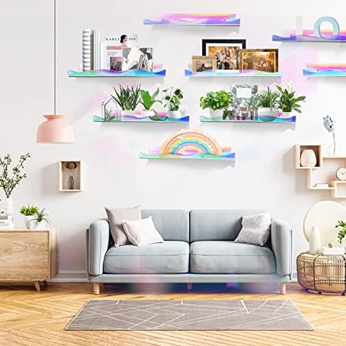 Iridescent Clear Floating Shelves 6 Pack for Home Display