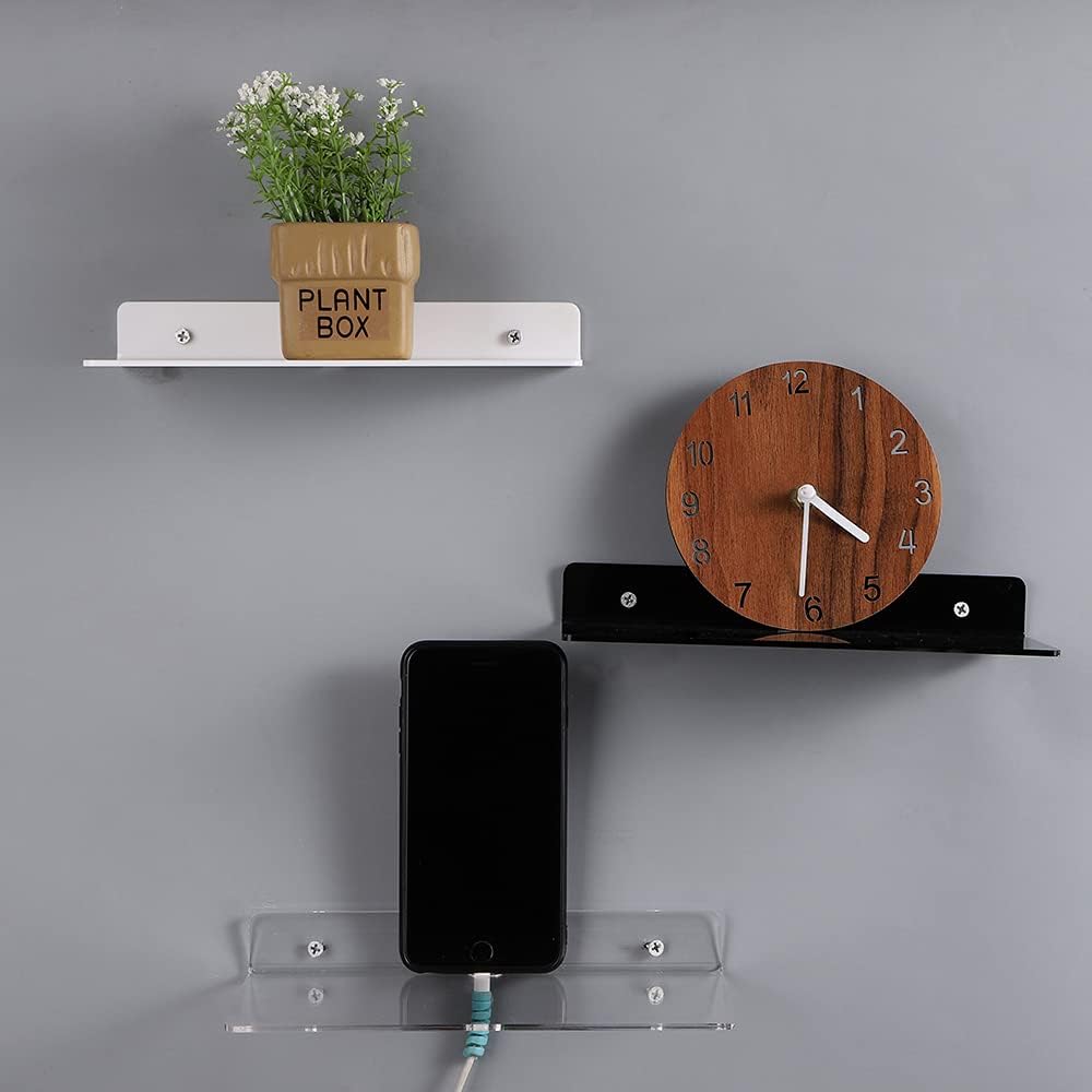 IEEK 4 Piece Clear Acrylic Floating Wall Shelves 9 Inch for Home Decor