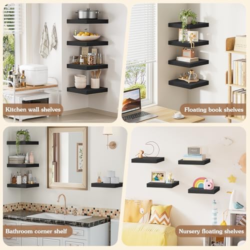 Olakee Corner Floating Shelf Set of 4 Black