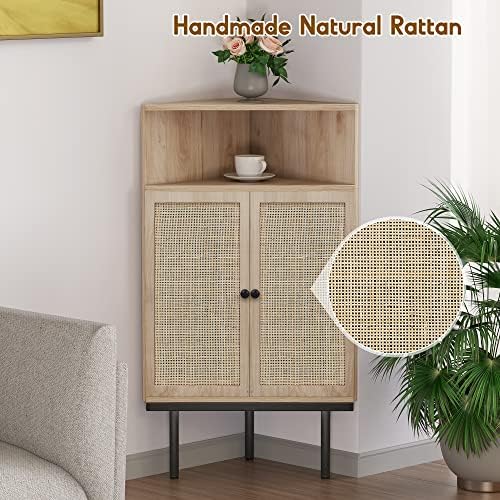 Xiao Wei 39 Inch Boho Corner Cabinet with Rattan Doors