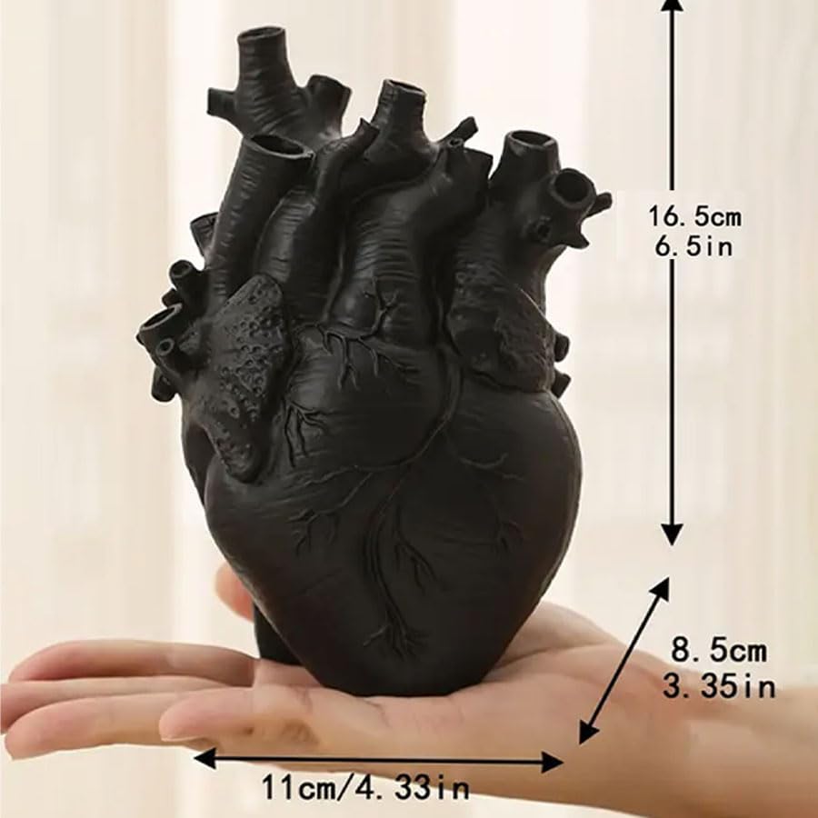Heart Shaped Gothic Anatomical Resin Flower Vase Black