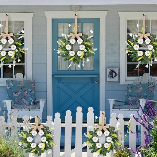 6 Pcs Artificial White Daisy Wreath Summer Spring Decor
