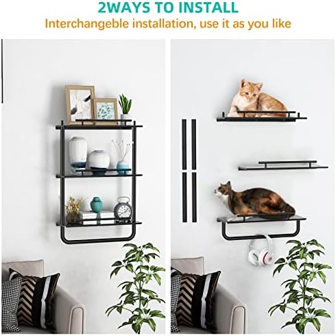 3 Tier Floating Shelves Black with Frame and Towel Rack