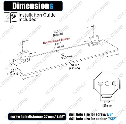 KOKOSIRI Floating Tempered Glass Shelf 16x56 Inch