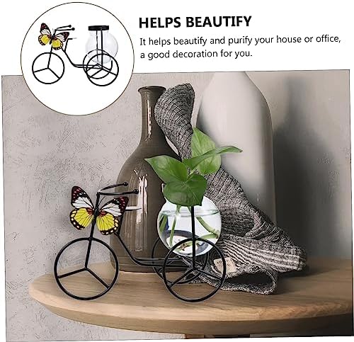 PRETYZOOM Pedicab Glass Hydroponic Vase with Iron Holder
