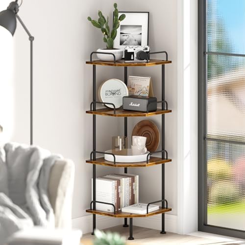 Corner Shelf Stand with Wheel 4-Tier Bookshelf Storage Display