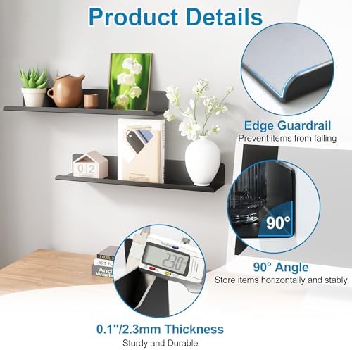 SAYAYO Black Floating Shelves 2pcs Wall Storage