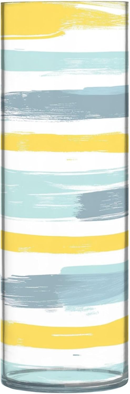 Gray Blue and Pale Yellow Stripe Plastic Flower Vase 118x39 Inch Decor