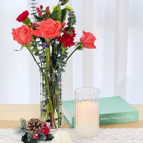 6 Pcs Clear Glass Cylinder Vases Set 8 Inch Tall for Centerpieces and Decorations