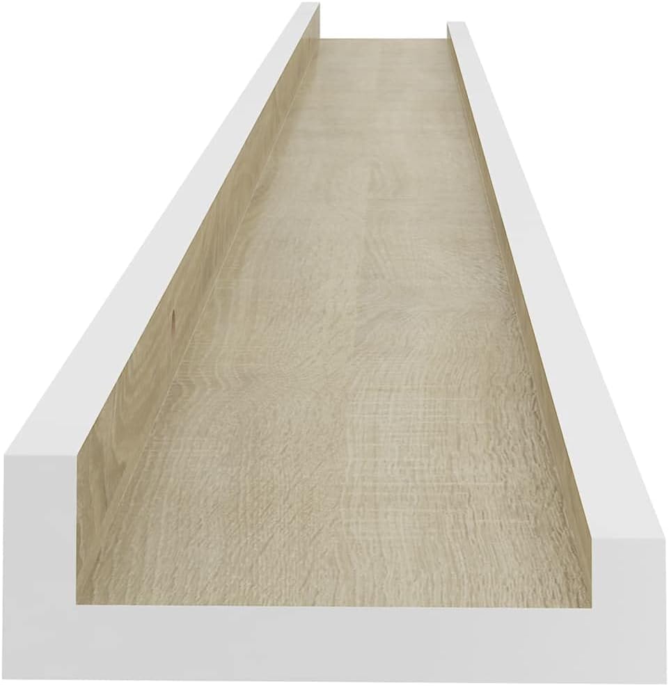 2 pcs Wall Shelves White and Sonoma Oak 394x35x12 for Bedroom Kitchen Decor