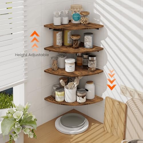 Homode Corner Wall Shelf 12 Inch Wide Rustic Brown Floating Shelves Set of 4