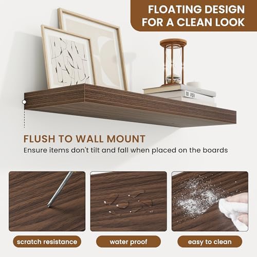 Fuqing Floating Wall Shelves Set of 2 Walnut 24 Inch
