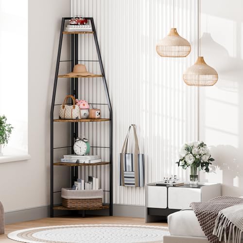 Rustic Tall Corner Ladder Shelf 5 Tier Industrial Bookshelf