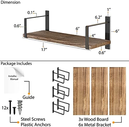 Wallniture Toledo Floating Shelves Set of 3 Burned Finish