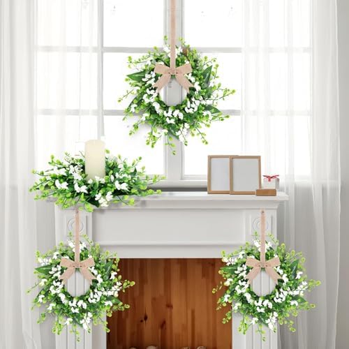 6 Pcs Artificial Forsythia Hanging Wreaths Spring Floral Decor for Front Door