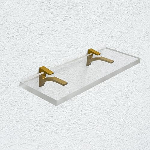 Clear Acrylic Shelves 115 Inches 34 Thick Floating Wall Mount Shelves with Brass Brackets - Pack of 2