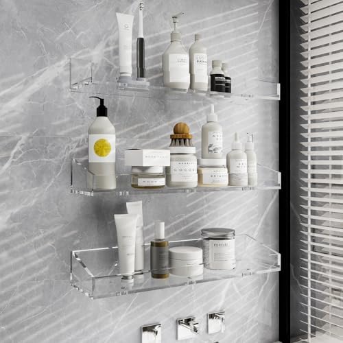 Acrylic Bathroom Shelves 3 PCS Wall Mounted Space Saving Modern Design
