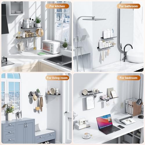 Kerisgo Floating Bookshelf Set of 2 with Magnetic Hooks