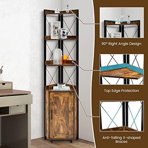 LOKO 71 Inches Tall Corner Shelf with 4 Tiers and Storage Cabinet