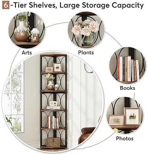 Tribesigns 67 Inch Tall Corner Shelf 6 Tier Bookcase