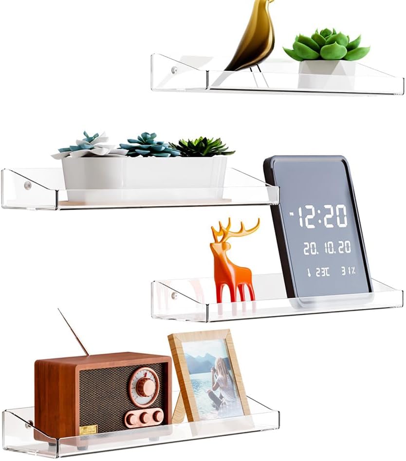 4 Pcs Acrylic Floating Shelves for Display and Storage