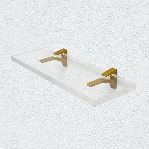Clear Acrylic Shelf 6x18 Inches Floating Wall Mount with Brass Brackets